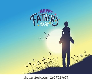 Happy Father's day concept vector background. Father and kid with text happy father's day.
