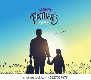 Happy Father's day concept vector background. Father and kid with text happy father's day.