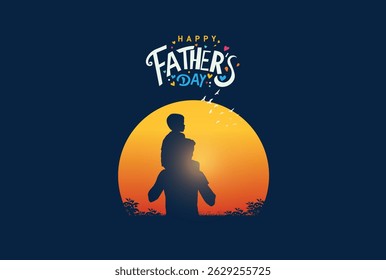 Happy Father's day concept vector background. Father and kid with text happy father's day.