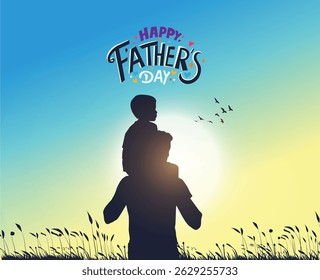 Happy Father's day concept vector background. Father and kid with text happy father's day.