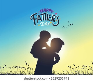 Happy Father's day concept vector background. Father and kid with text happy father's day.