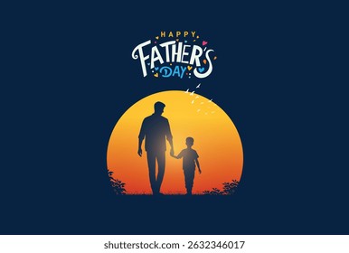 Happy Father's day concept vector background. Father and kid with text happy father's day.