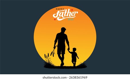Happy Father's day concept vector background. Father and kid with text happy father's day