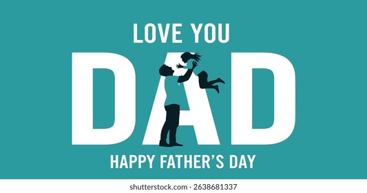 Happy Father's day concept vector background. Happy Father's Day and silhouette of father and child on background of adventure landscape. Father and son with text happy father's day.