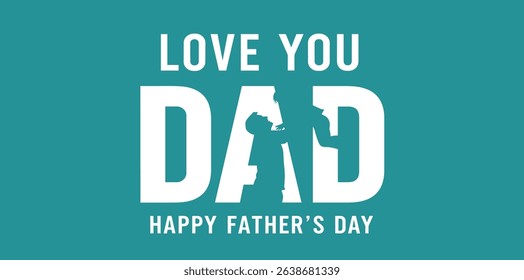 Happy Father's day concept vector background. Happy Father's Day and silhouette of father and child on background of adventure landscape. Father and son with text happy father's day.