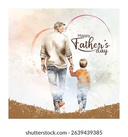 Happy Father's day concept vector background. Father giving son ride on back. Father and son with text happy father's day.