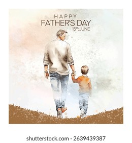 Happy Father's day concept vector background. Father giving son ride on back. Father and son with text happy father's day.