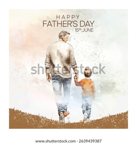 Happy Father's day concept vector background. Father giving son ride on back. Father and son with text happy father's day.