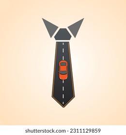 Happy fathers day conceptual vector design with tie and car on safety road.