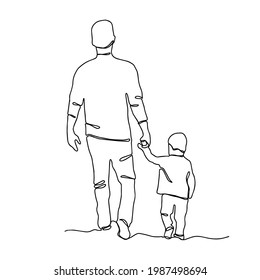 Happy father's day. Continuous line drawing father with son. One line illustration