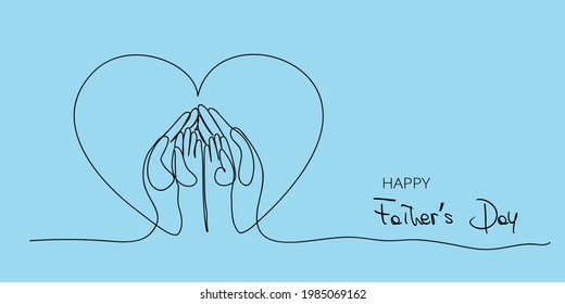 Happy father's Day! Continuous one line drawing of hands of father and child. Contemporary vector illustration on white background.