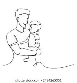 Happy father's day, Continuous one line drawing of father and son, design vector graphic illustration.
