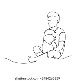 Happy father's day, Continuous one line drawing of father and son, design vector graphic illustration.