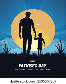 Plantillas creativas del día del padre feliz para el cartel, la cubierta, el Anuncio, el correo de las redes sociales, el diseño etc. de la tarjeta postal. Padre e hijo Vector. Vector de padre e hijos.