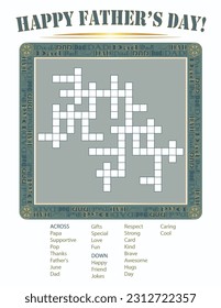 Happy Father's Day Crossword Puzzle, Gold and Green Word Art Frame
