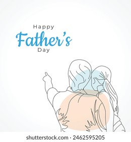 Happy father's day with dad and child hand drawn illustration, Happy father's day one line illustration