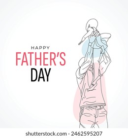 Happy father's day with dad and child hand drawn illustration, Happy father's day one line illustration