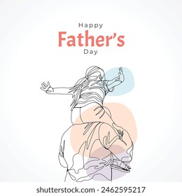 Happy father's day with dad and child hand drawn illustration, Happy father's day one line illustration