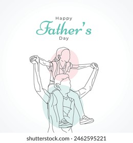 Happy father's day with dad and child hand drawn illustration, Happy father's day one line illustration