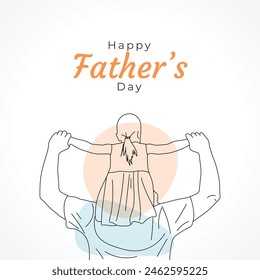 Happy father's day with dad and child hand drawn illustration, Happy father's day one line illustration