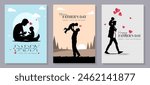 Happy Father's Day with dad and children silhouettes. Vector greeting card with a nice message of Father's Day. 