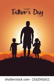 Happy father's day with dad and children walking back view. vector illustration design