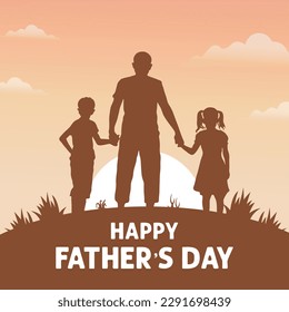 Feliz día del padre con silueta de papá e hijos, antecedentes del día del padre, diseño de afiches del día del padre feliz