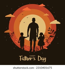 Happy father's day with dad and children walking back view. vector illustration design	
