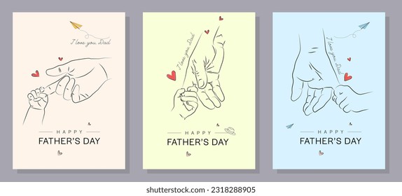 Happy Father's Day with dad and children silhouettes. Vector greeting card with a nice message of Father's Day. 