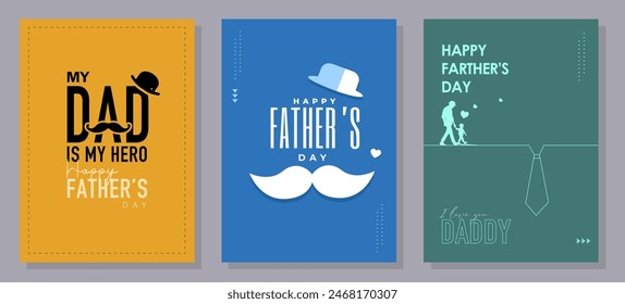 Happy Father's Day with dad and children silhouettes. Vector greeting card with a nice message of Father's Day. 