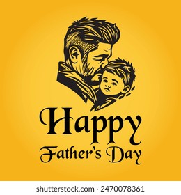 Happy Father's Day with dad and children  Vector greeting card with a nice message of Father's Day.