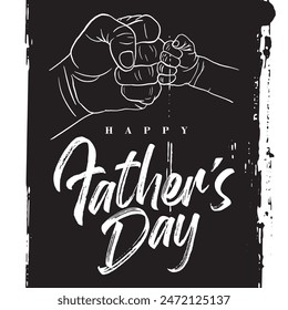 Happy Father's Day with dad and children hand silhouettes nice message of Father's Day. typography design, Father's Day Calligraphy greeting card on black background Vector EPS File. 