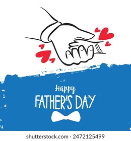 Happy Father's Day with dad and children hand silhouettes nice message of Father's Day. typography design, Father's Day Calligraphy greeting card on blue background Vector EPS File. 