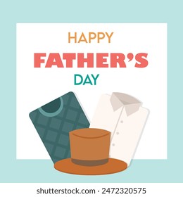 Feliz Día del Padre con siluetas de papá e hijos. Ilustración de la celebración del Vector para el mejor papá. Día del Padre16 de junio. Conjunto de felicitación del Día del Padre con corbata, bigote, sombrero, corbata, vidrio.