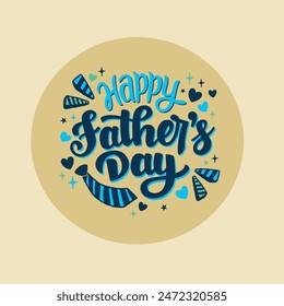 Happy Father's Day with dad and children silhouettes. Vector Celebration Illustration for the Best Dad. Father's Day16th June. Set of Father's Day greeting with necktie, mustache, hat, tie, glass.