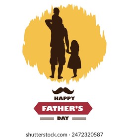 Feliz Día del Padre con siluetas de papá e hijos. Ilustración de la celebración del Vector para el mejor papá. Día del Padre16 de junio. Conjunto de felicitación del Día del Padre con corbata, bigote, sombrero, corbata, vidrio.