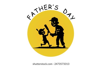 Happy Father's Day with dad and children silhouettes. Vector greeting card with a nice design of Father's Day celebrations.