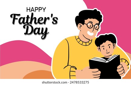 Happy Father's Day with dad and children silhouettes. Vector greeting card with a nice message of Father's Day.