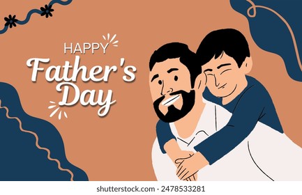Happy Father's Day with dad and children silhouettes. Vector greeting card with a nice message of Father's Day.