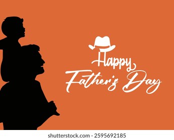 Happy Father's Day with dad and children silhouettes and happy father's day text. Father's Day greeting cards. 