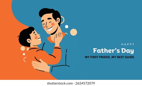 Happy Father's Day with dad and children design. Vector greeting card with a nice message of Father's Day. Banner, flyer, website.