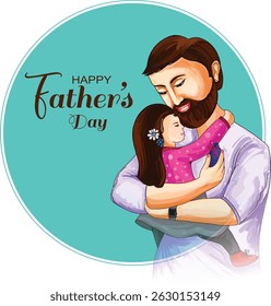 Happy Father's Day with dad and children silhouettes. Vector greeting card with a nice message of Father's Day.