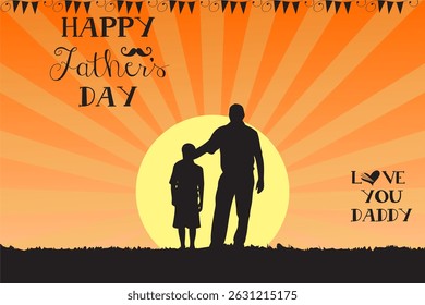 Happy father's day with dad and children walking back view. vector illustration design