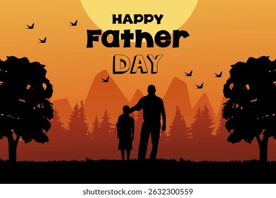 Happy father's day with dad and children walking back view. vector illustration design