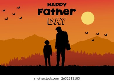 Happy father's day with dad and children walking back view. vector illustration design