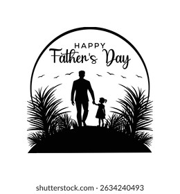 Happy Father's Day with dad and children walking, Happy Father's Day greeting card Fathers Day social media poster, Celebrating, Vector illustration design.