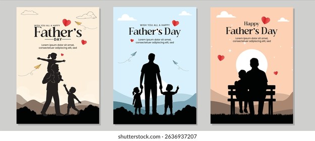 Happy Father's Day with dad and children vector illustration. and with a nice message of Father's Day. 
