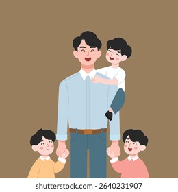 Happy Father's Day with dad and children illustration