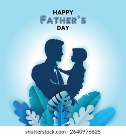 Happy Father's Day with dad and children silhouettes. Vector greeting card with a nice message for Father's Day.