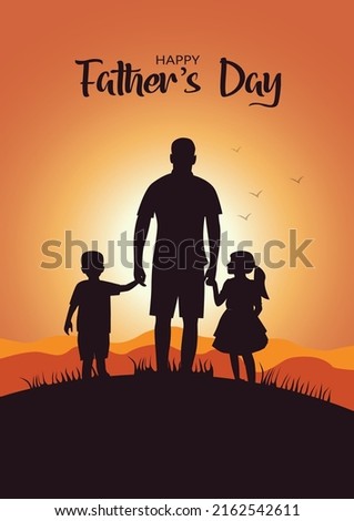 Happy father's day with dad and children walking back view. vector illustration design